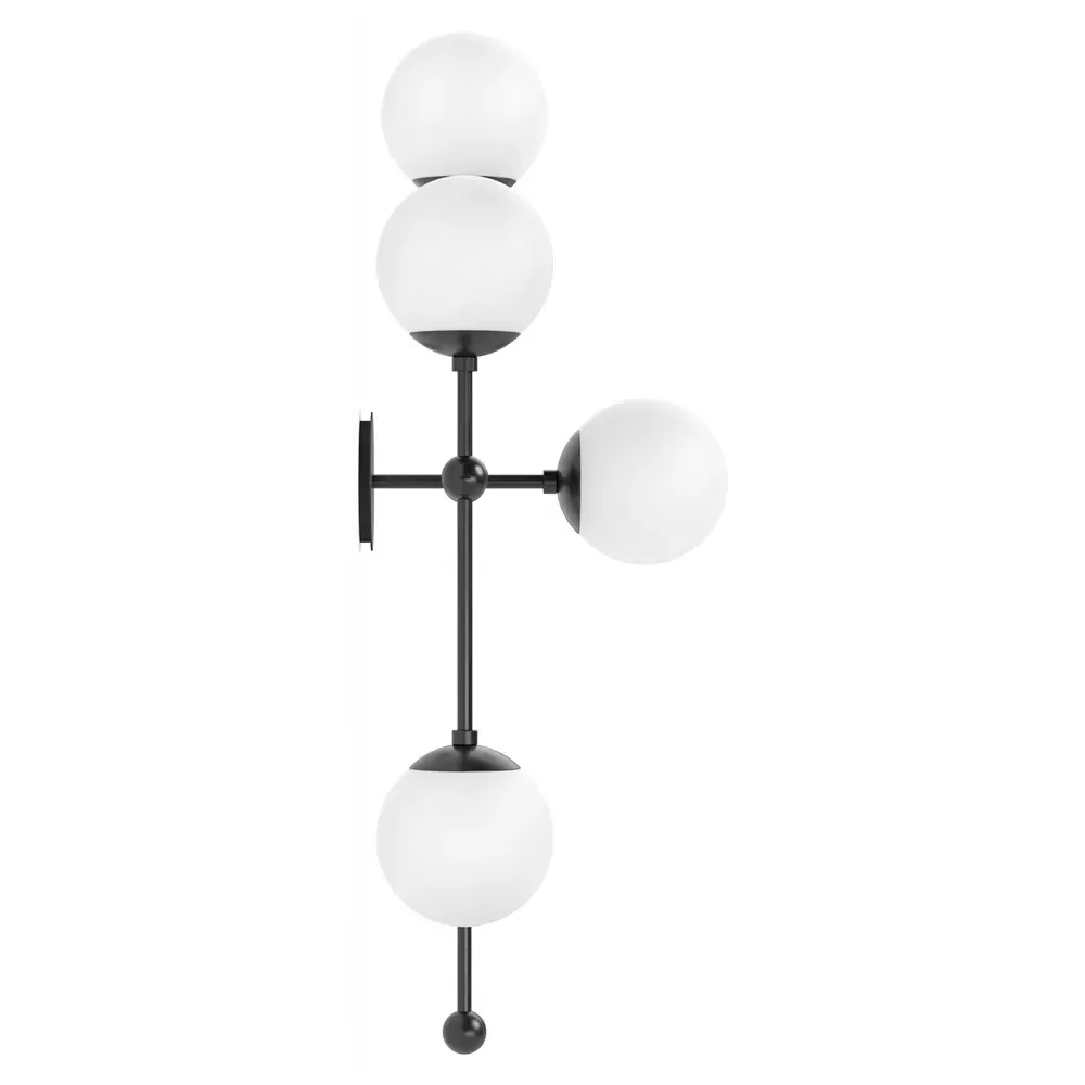 Armstrong Right Facing 4 Globe Sconce - Black Gunmetal, White
