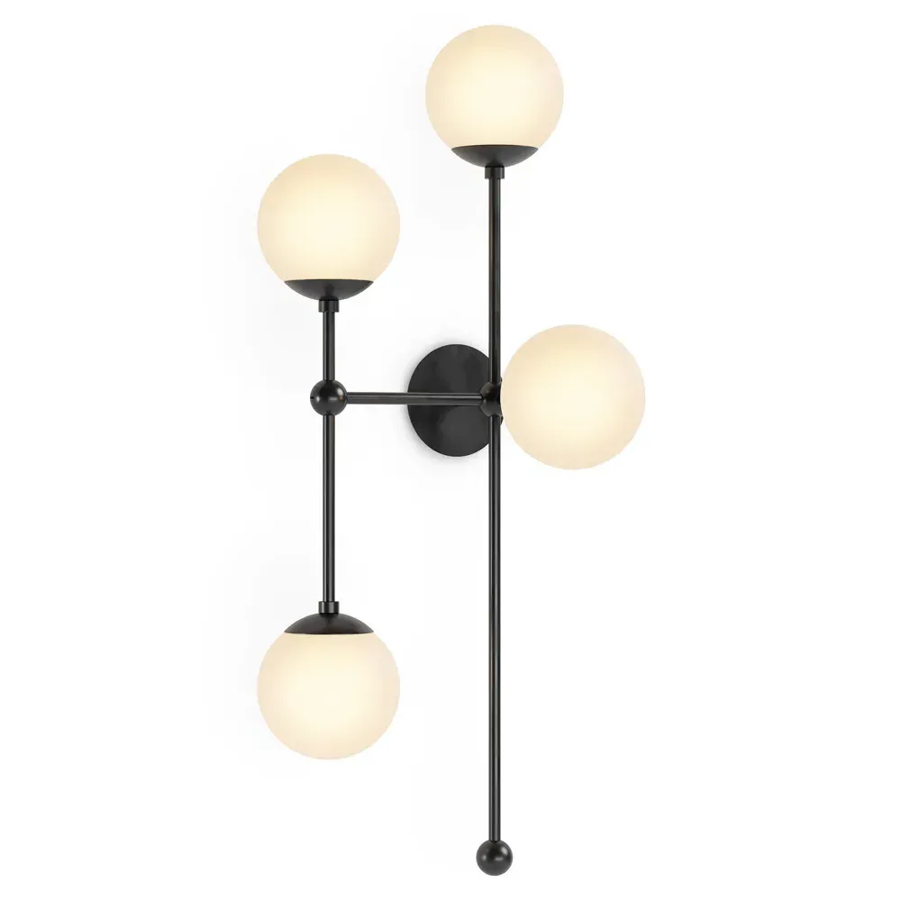 Armstrong Right Facing 4 Globe Sconce - Black Gunmetal, White