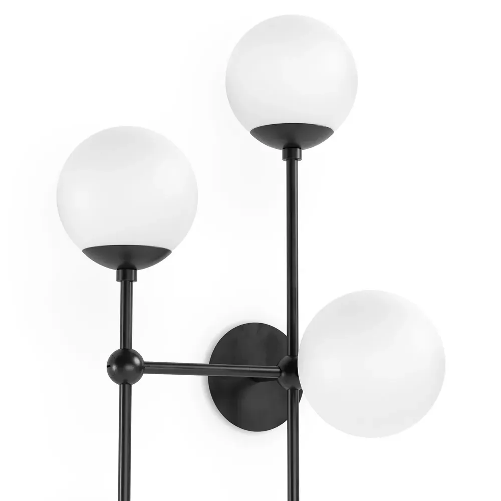 Armstrong Right Facing 4 Globe Sconce - Black Gunmetal, White