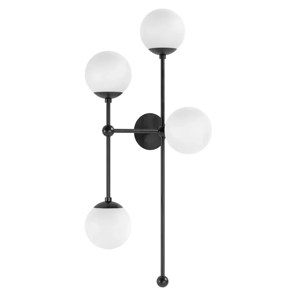 Armstrong Right Facing 4 Globe Sconce - Black Gunmetal, White