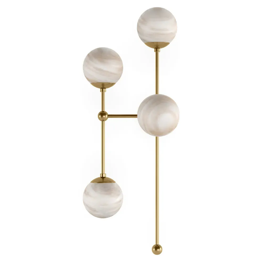 Armstrong Right Facing 4 Globe Sconce - Burnished Brass, Marble