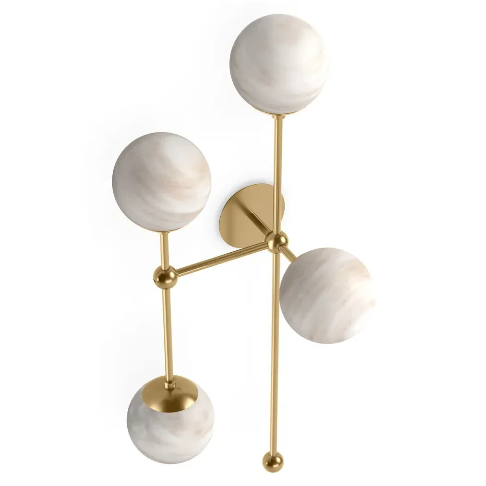 Armstrong Right Facing 4 Globe Sconce - Burnished Brass, Marble