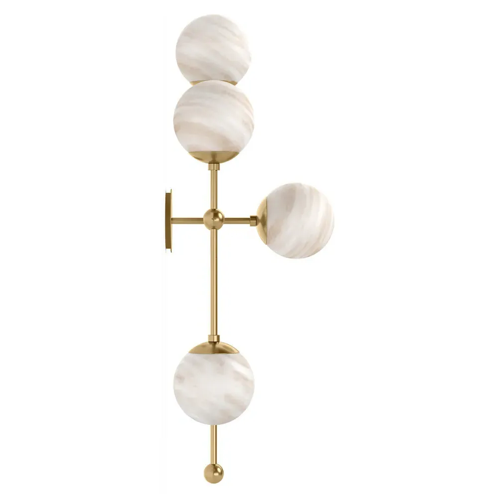 Armstrong Right Facing 4 Globe Sconce - Burnished Brass, Marble