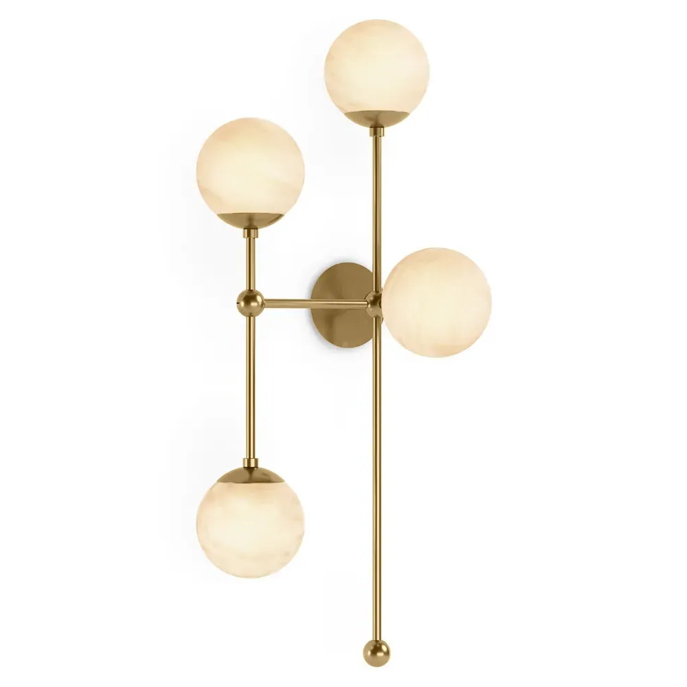 Armstrong Right Facing 4 Globe Sconce - Burnished Brass, Marble