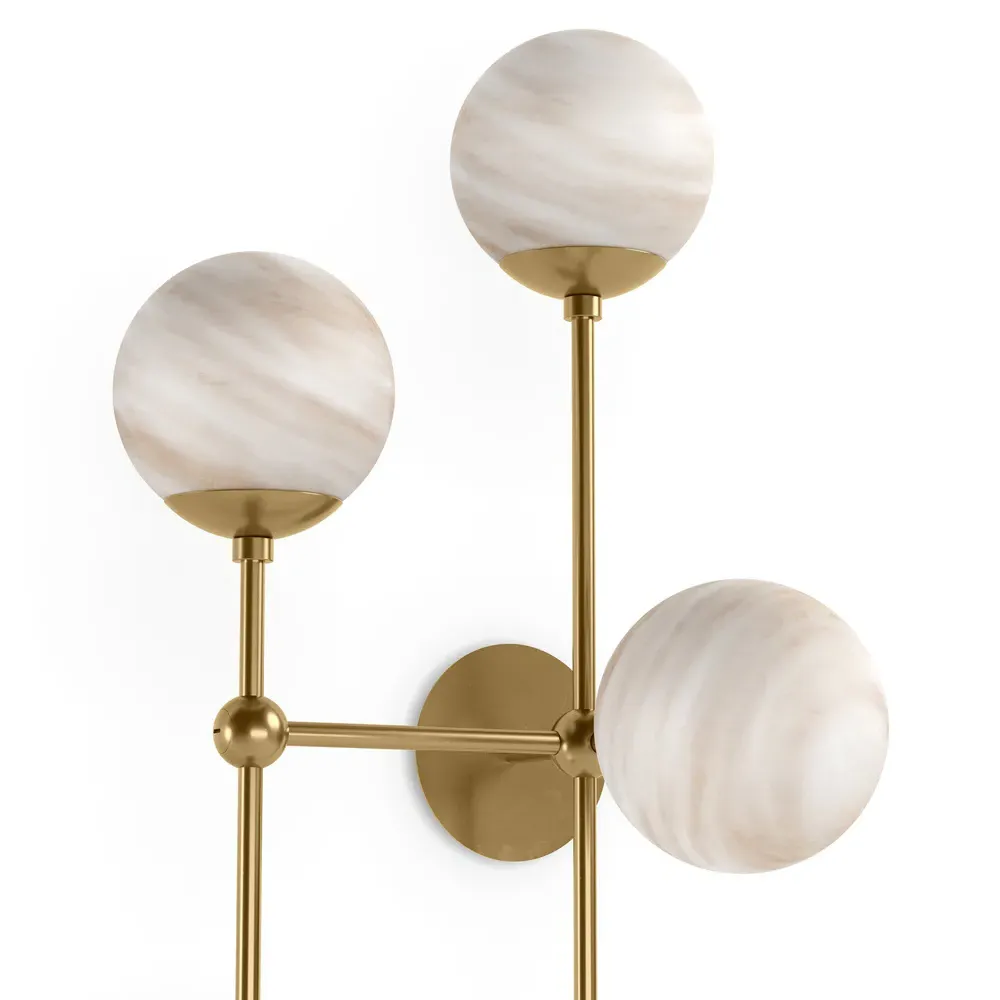 Armstrong Right Facing 4 Globe Sconce - Burnished Brass, Marble