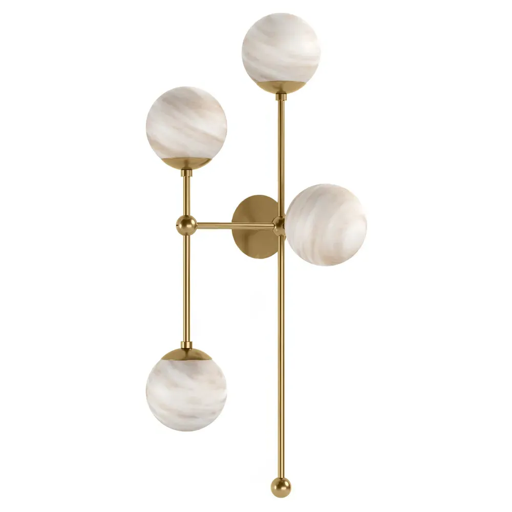 Armstrong Right Facing 4 Globe Sconce - Burnished Brass, Marble