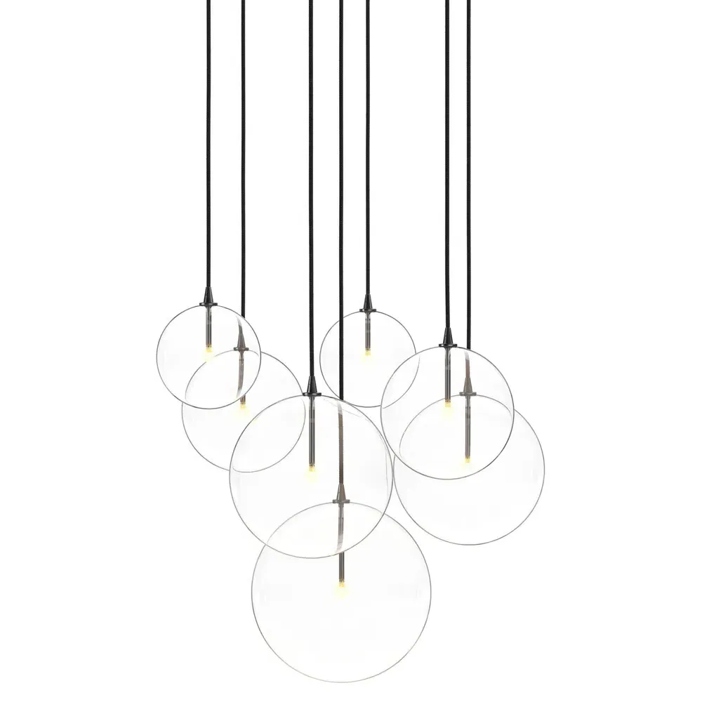 Mix 7 Glass Globe Cluster Chandelier - Black Gunmetal