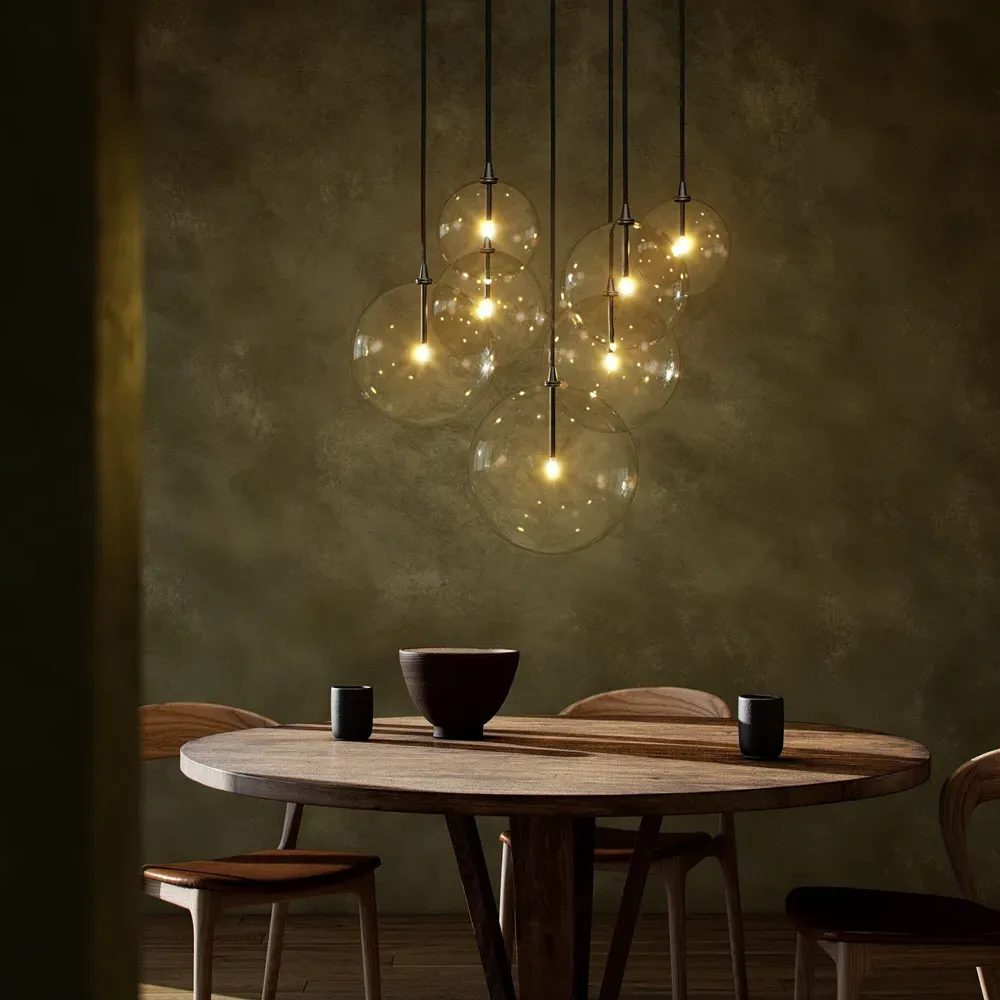 Mix 7 Glass Globe Cluster Chandelier - Black Gunmetal