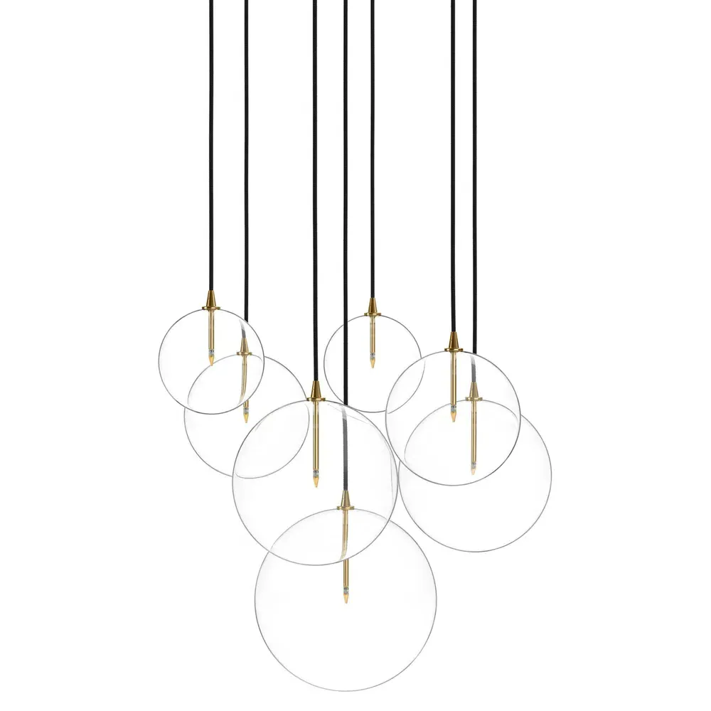 Mix 7 Glass Globe Cluster Chandelier - Burnished Brass