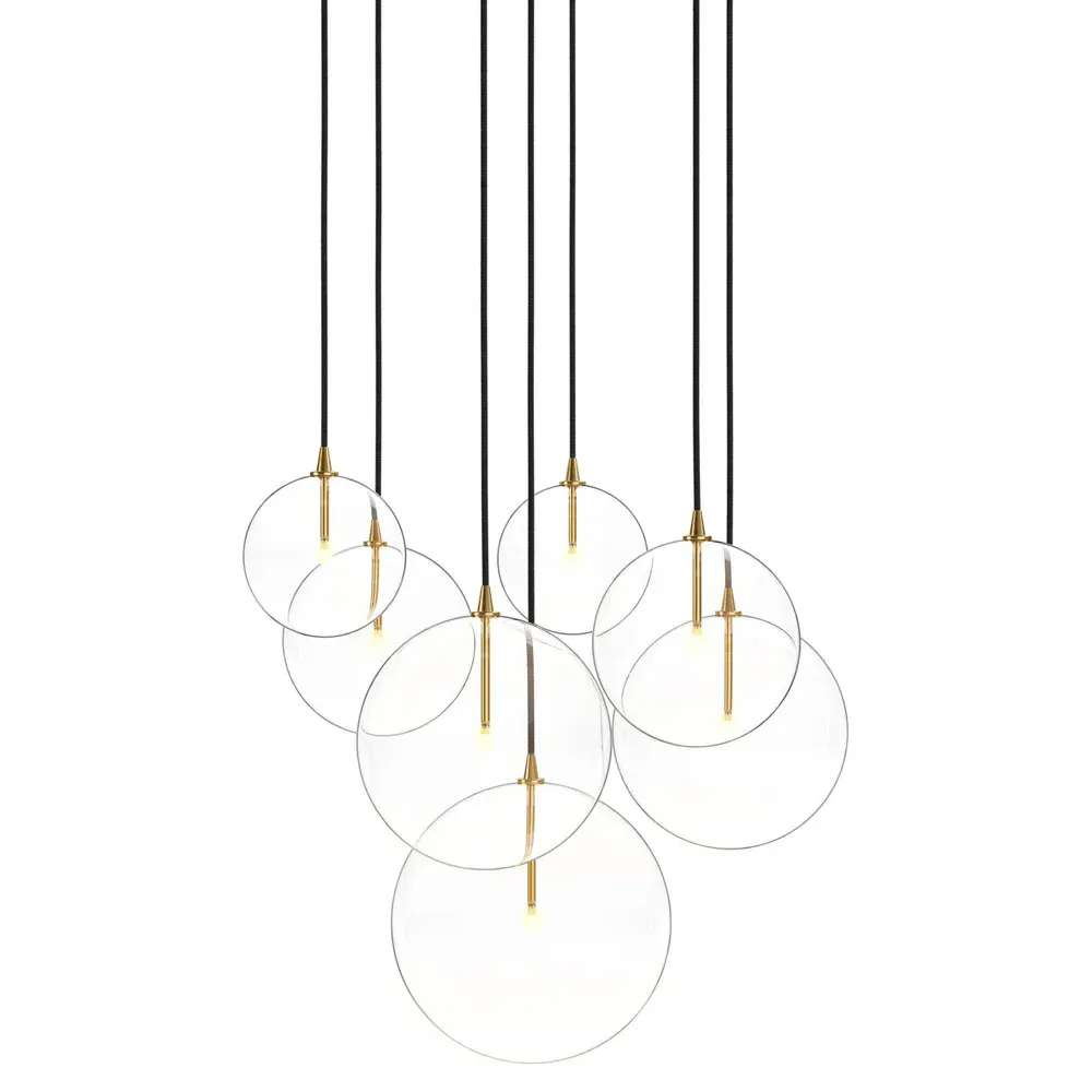Mix 7 Glass Globe Cluster Chandelier - Burnished Brass