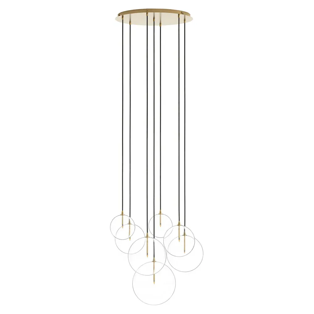 Mix 7 Glass Globe Cluster Chandelier - Burnished Brass