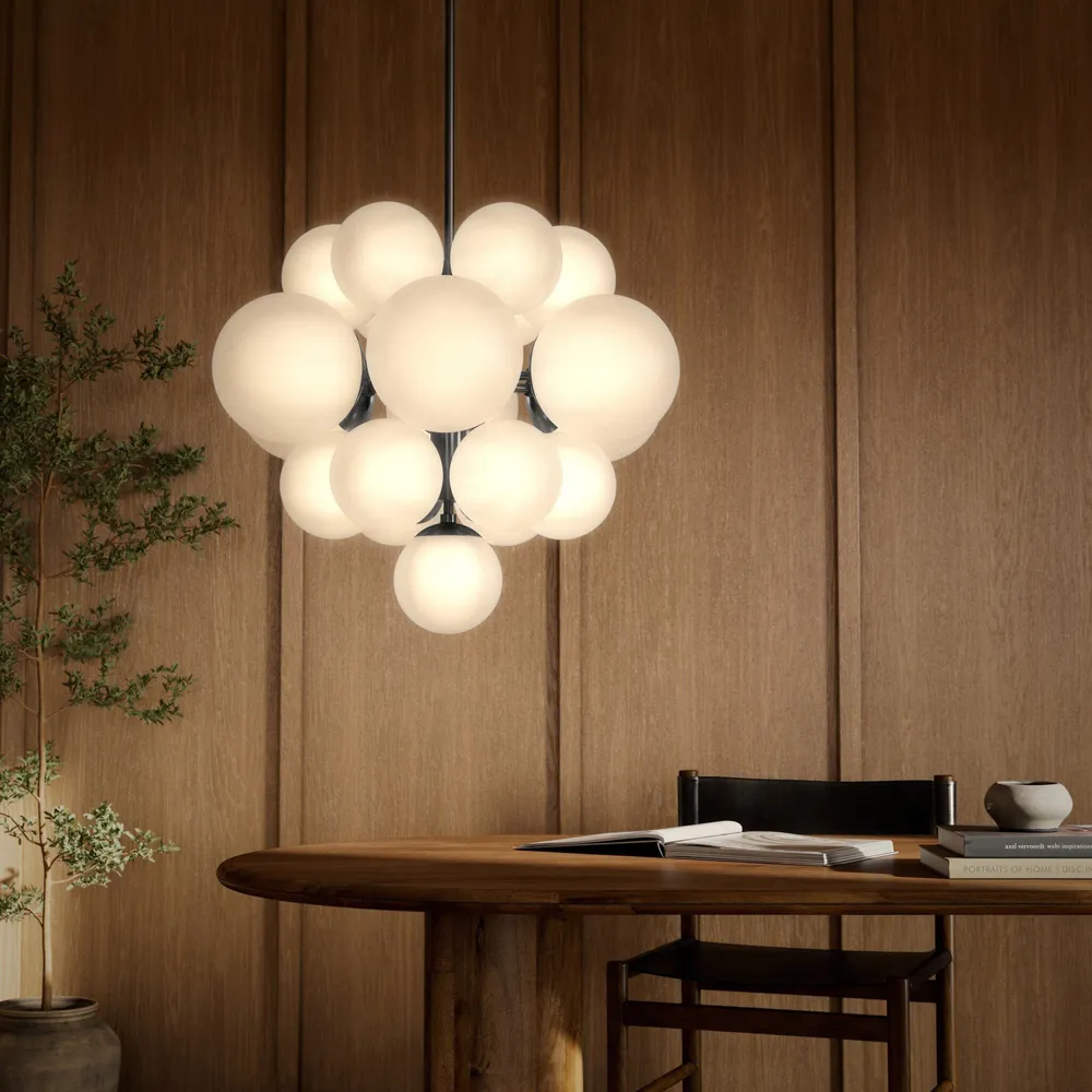 Nova White Globes Chandelier - Black Gunmetal