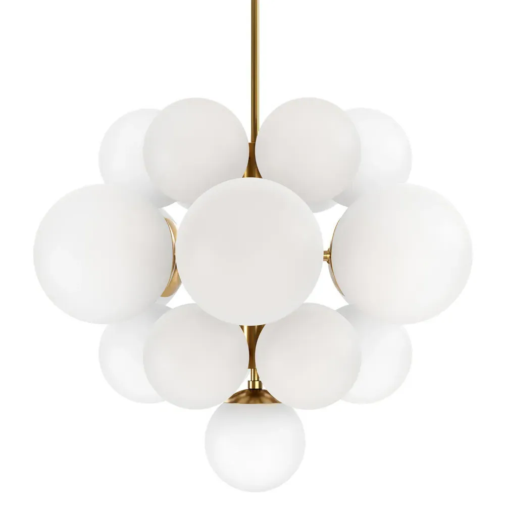 Nova White Globes Chandelier - Burnished Brass