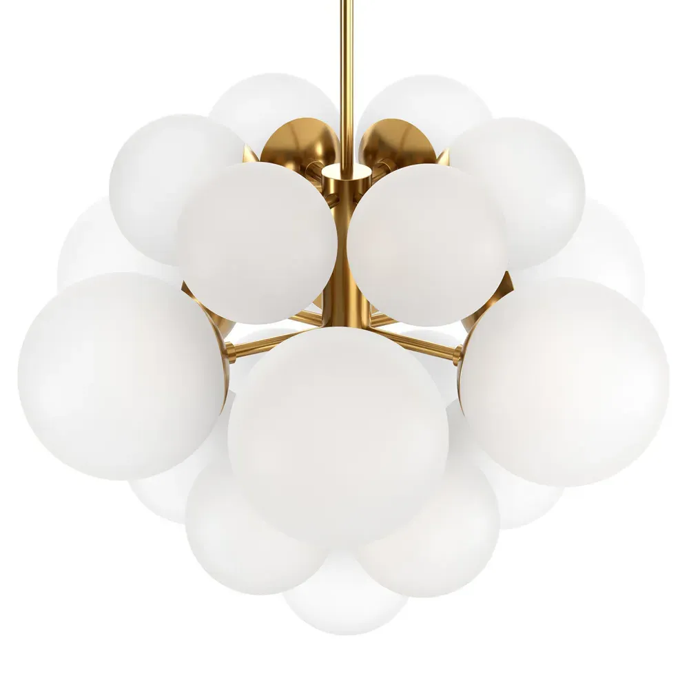 Nova White Globes Chandelier - Burnished Brass