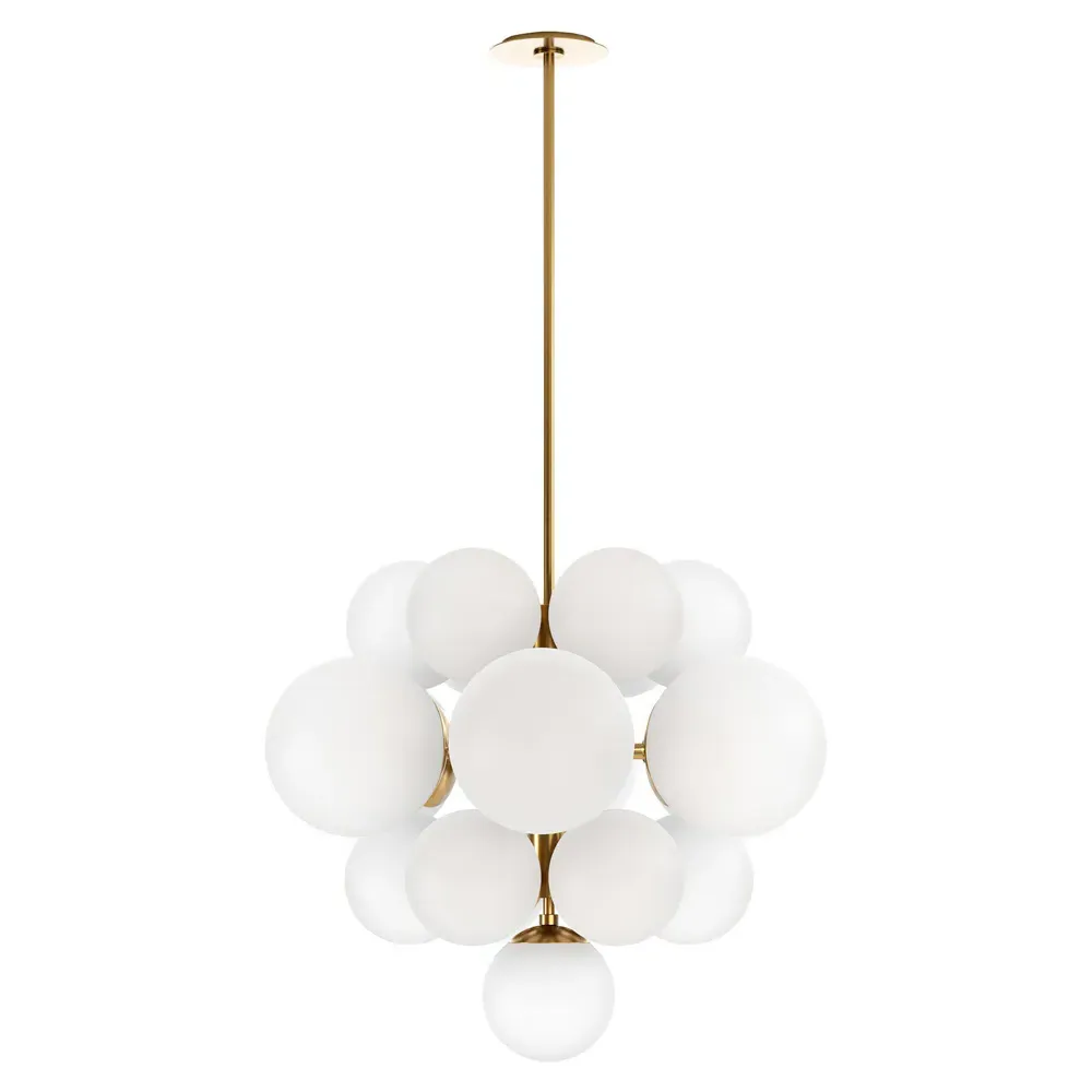 Nova White Globes Chandelier - Burnished Brass