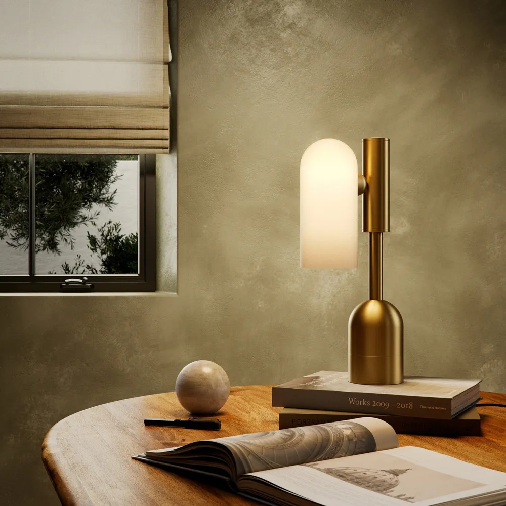 Odyssey Cylinder Table Lamp - Burnished Brass, Glass