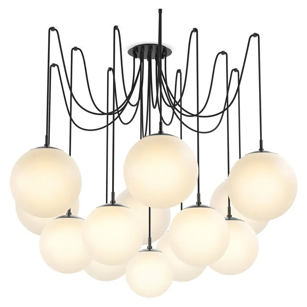 Schwung Spider Globe Chandelier - Black Gunmetal, Matte White