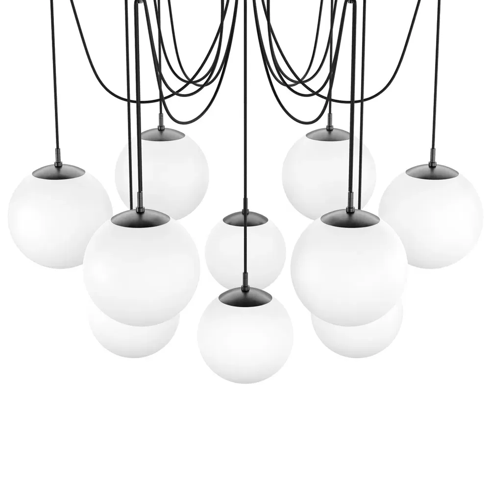 Schwung Spider Globe Chandelier - Black Gunmetal, Matte White