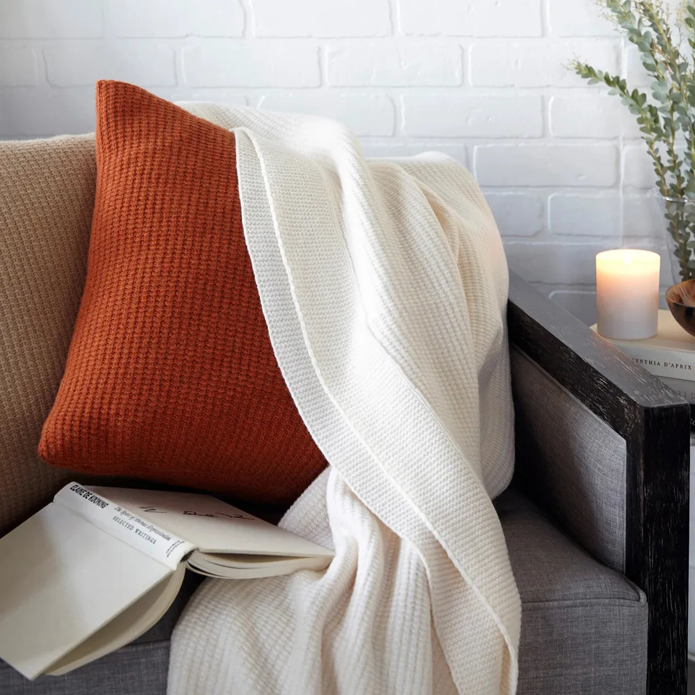 Pettra Ribbed Throw Blanket - Eggshell White, Lambs Wool