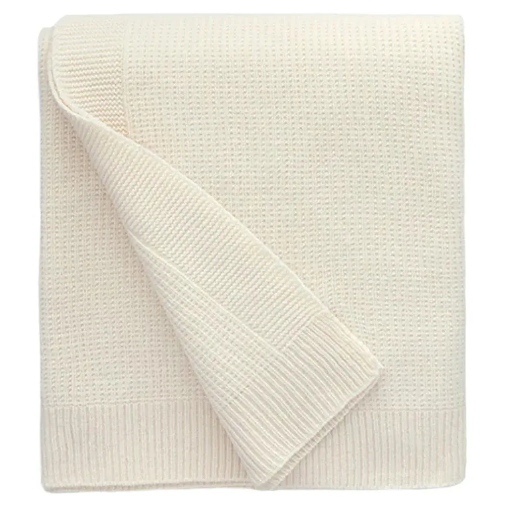 Pettra Ribbed Throw Blanket - Eggshell White, Lambs Wool