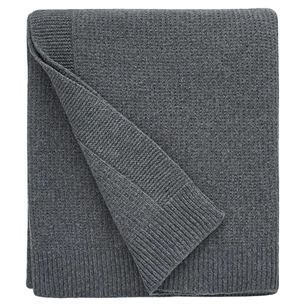 Pettra Ribbed Throw Blanket - Grey, Lambs Wool