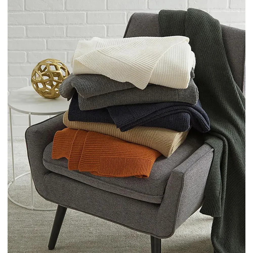 Pettra Ribbed Throw Blanket - Midnight Black, Lambs Wool