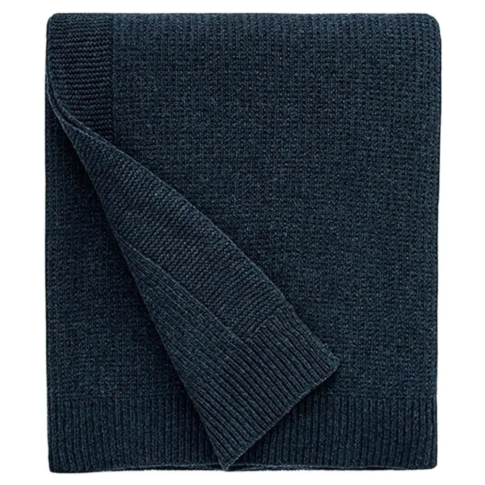 Pettra Ribbed Throw Blanket - Midnight Black, Lambs Wool