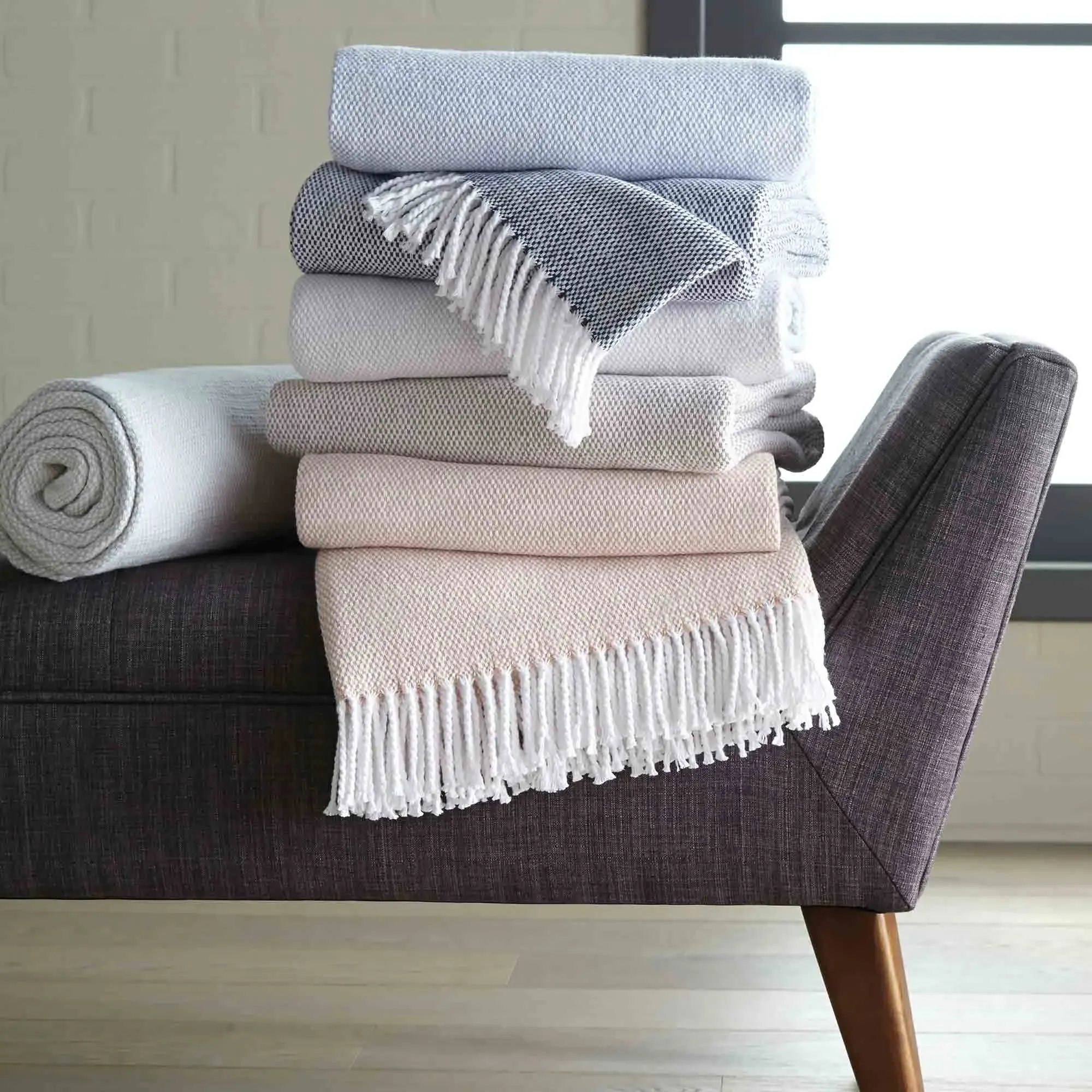 Terzo Throw Blanket - Navy, Cotton