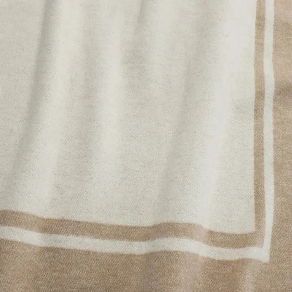 Viletta Border Throw Blanket - Beige, Cotton