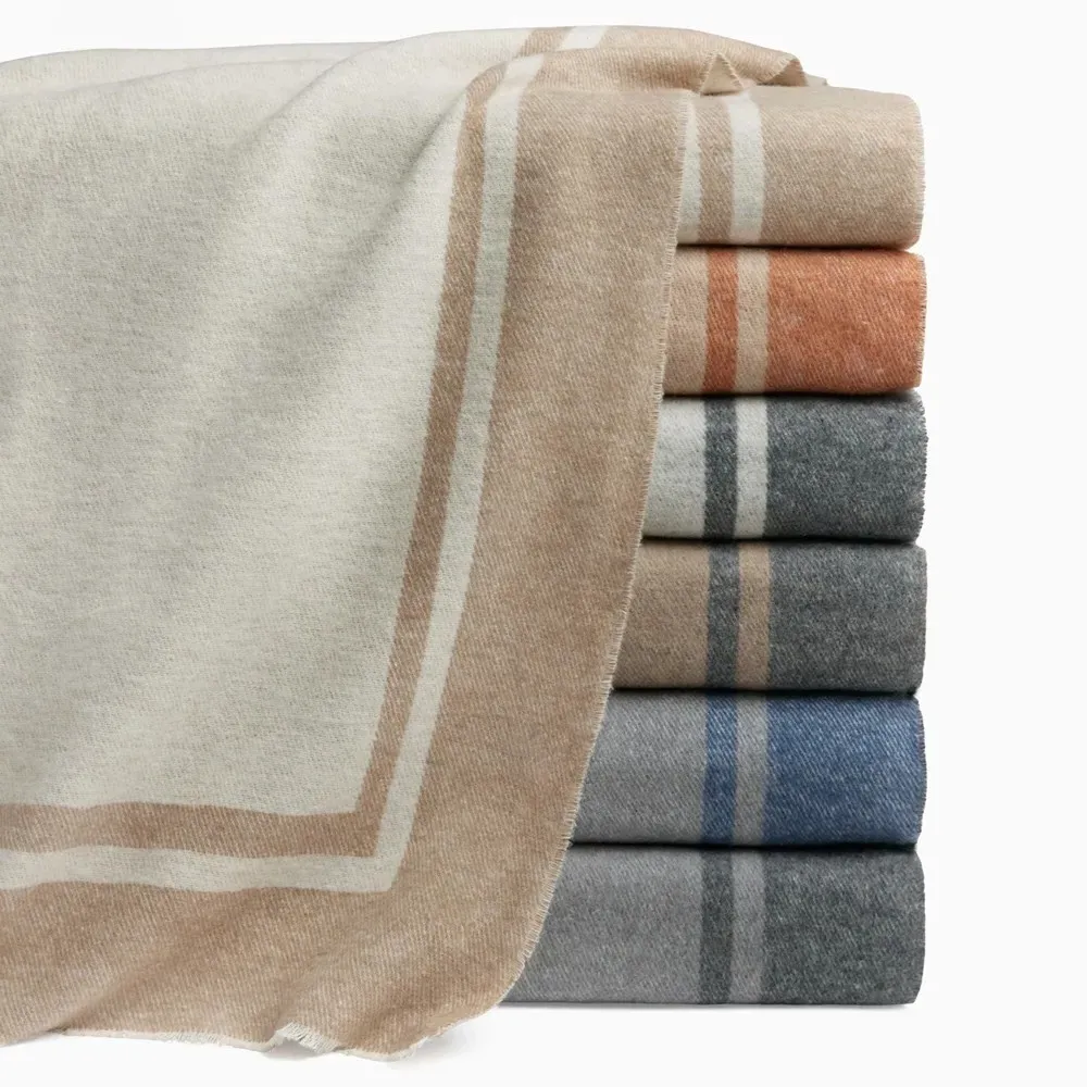 Viletta Border Throw Blanket - Beige, Cotton