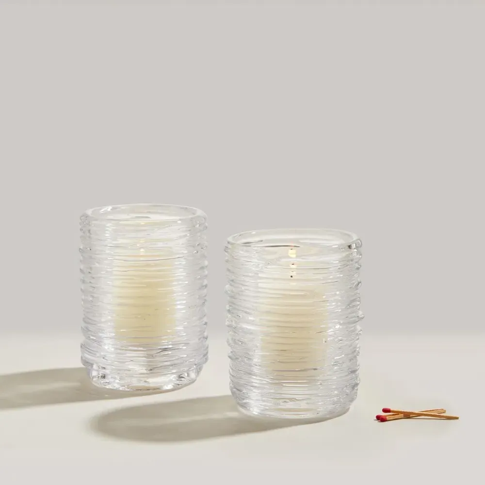 Echo Lake Glass Hurricane Candleholder Set of 2 - Clear