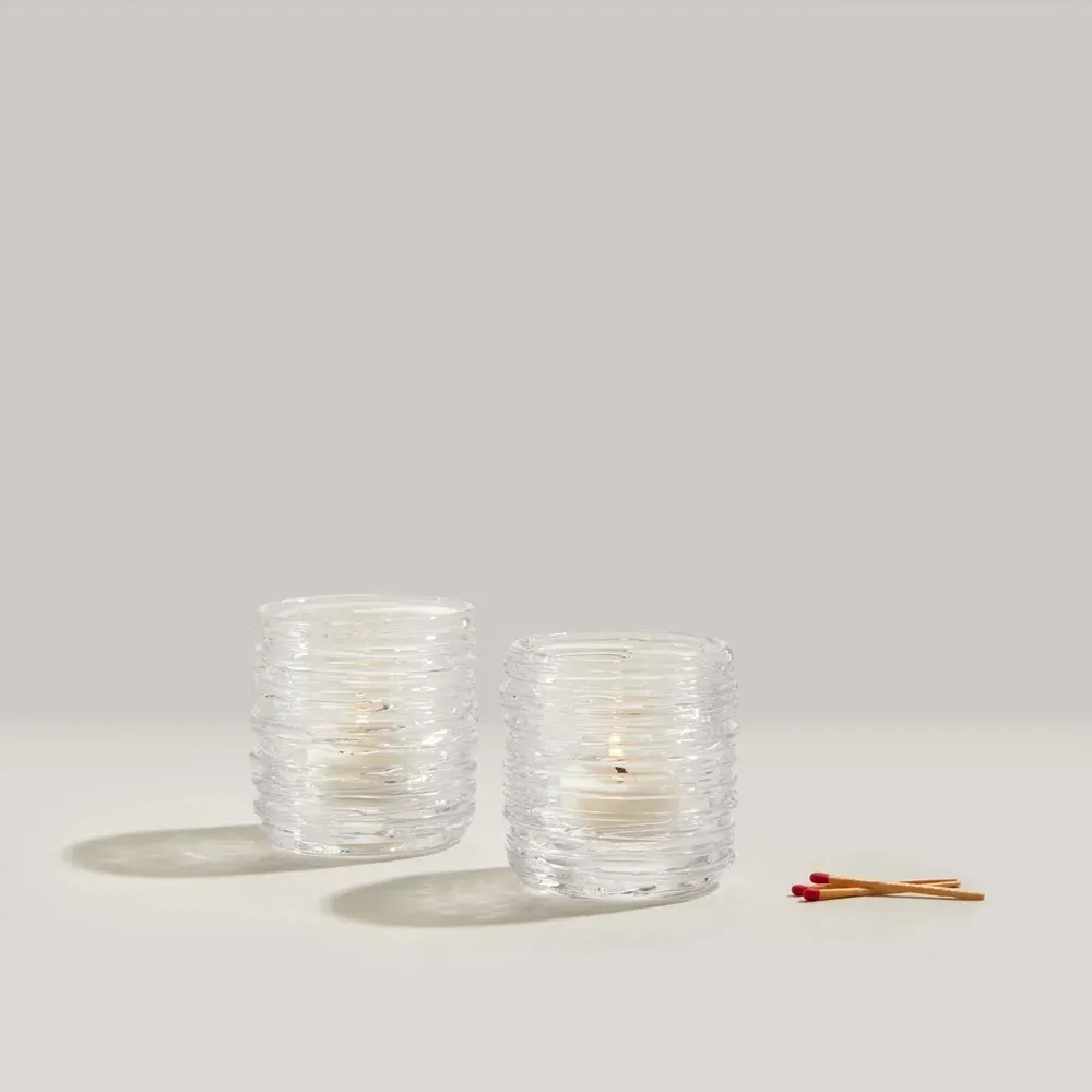 Echo Lake Glass Tealight Candleholder Set of 2 - Clear