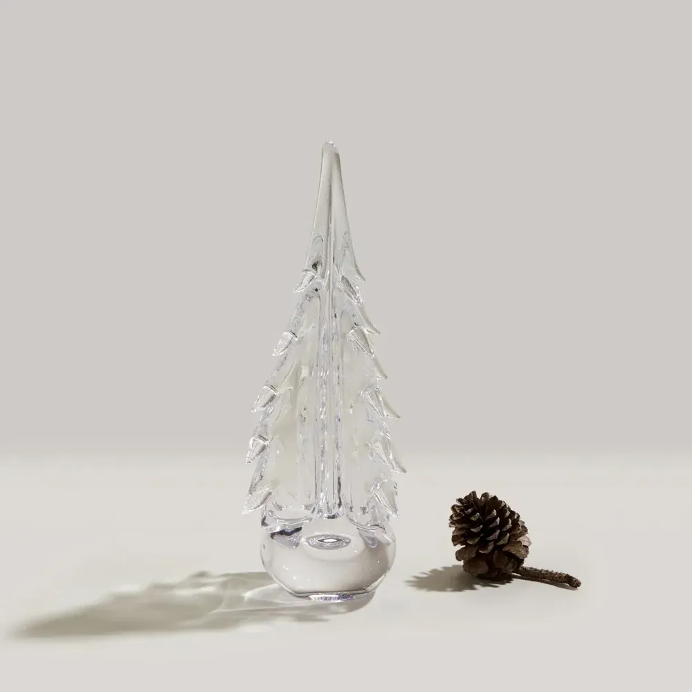 Four Sided Crackle Glass Evergreen Tree - Clear