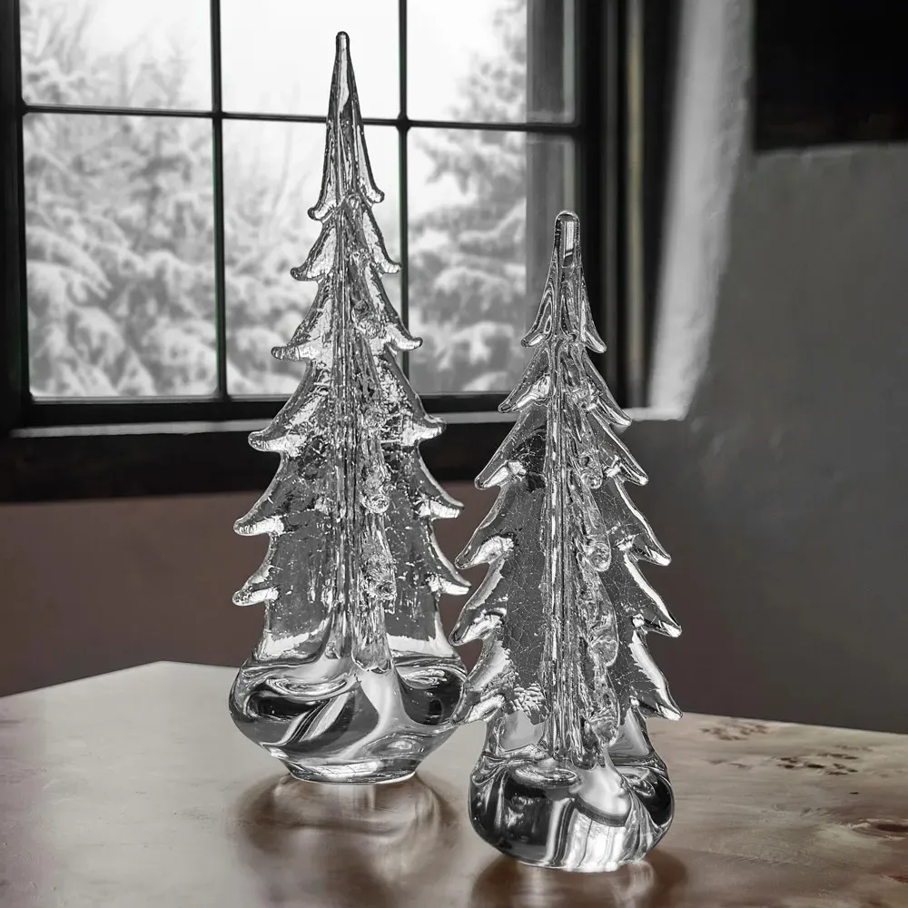 Four Sided Crackle Glass Evergreen Tree - Clear