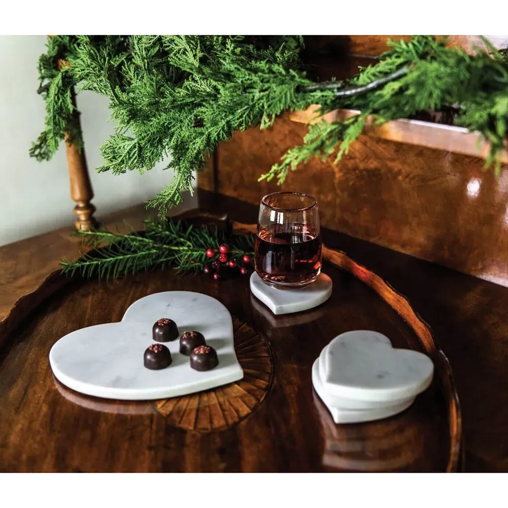 Heart Coaster Set of 4 - White, Marble