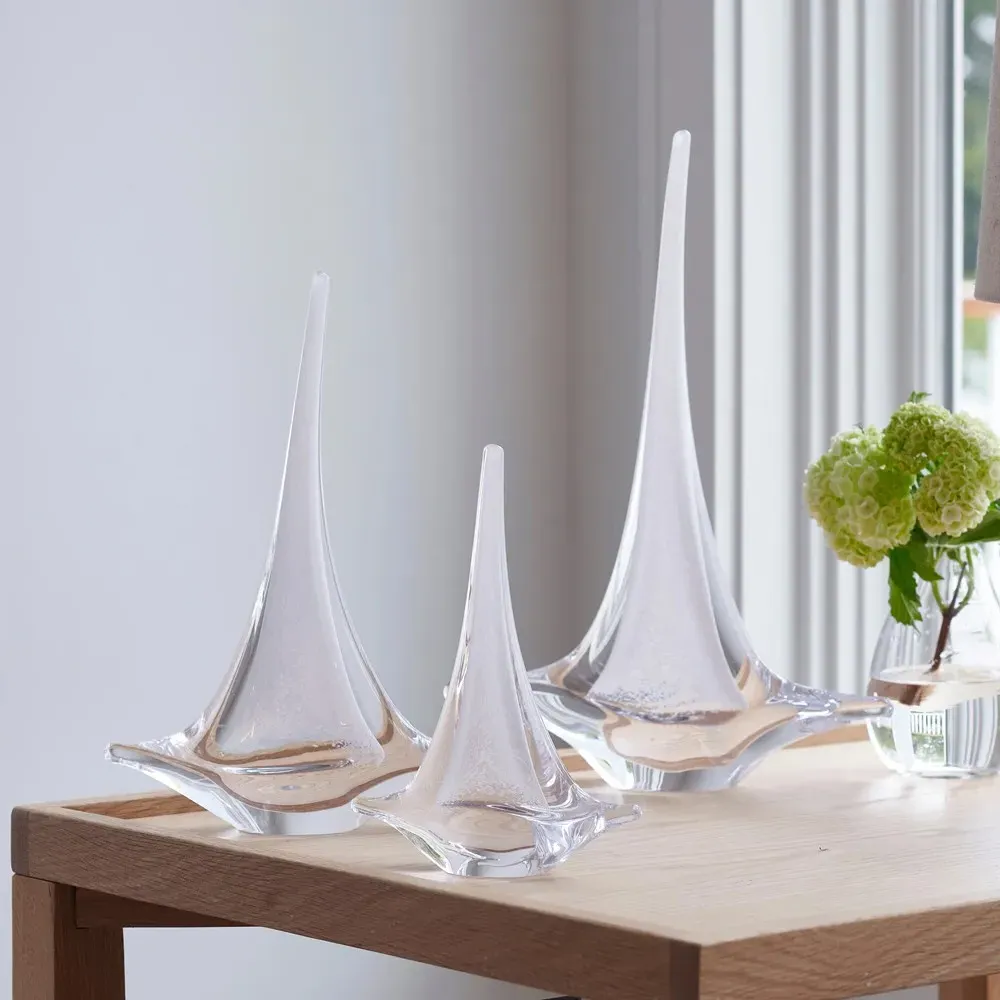 Large Glass Sailboat Sculpture - White