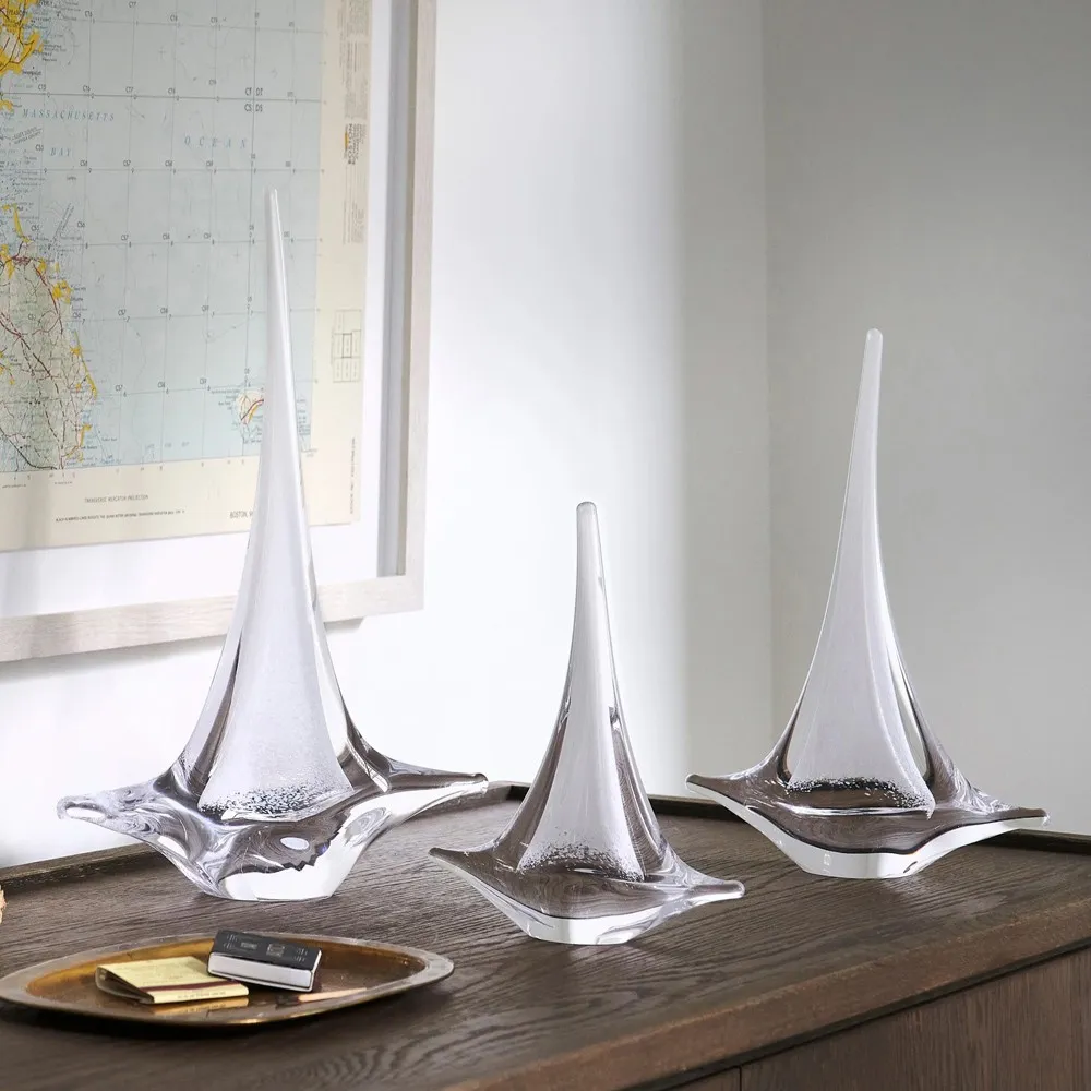Small Glass Sailboat Sculpture - White