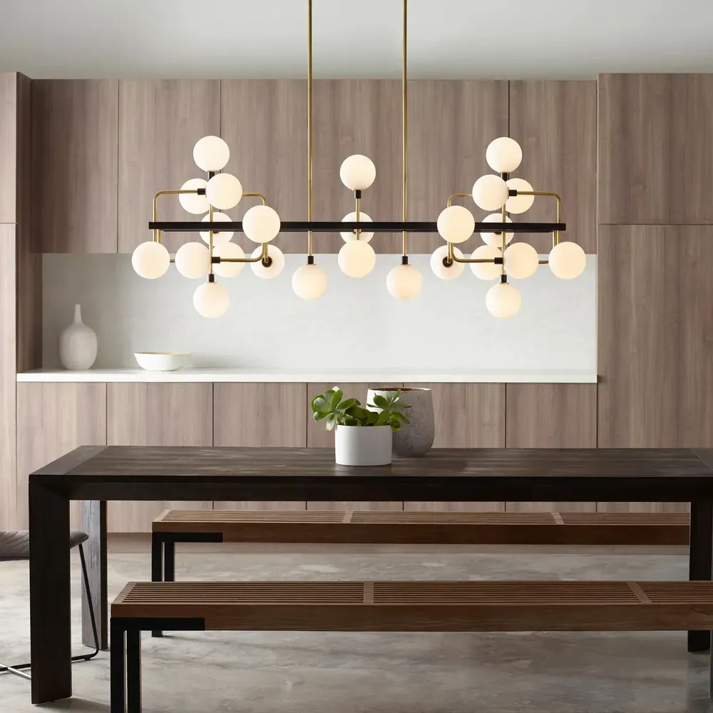 Viaggio Linear Chandelier - Brass, Opal Glass