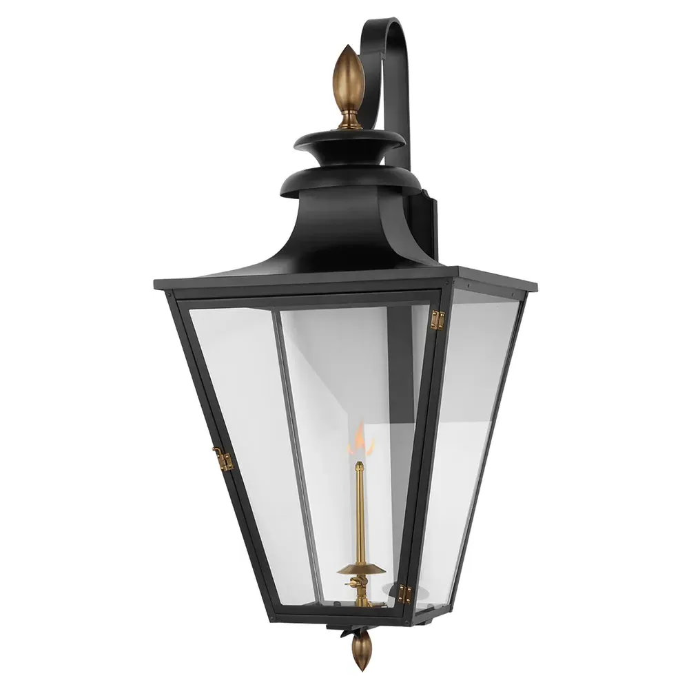 Albermarle Large Outdoor Gas Wall Lantern - Black, Brass