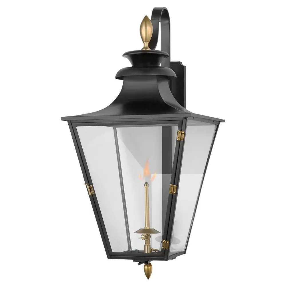 Albermarle Medium Outdoor Gas Wall Lantern - Black, Brass