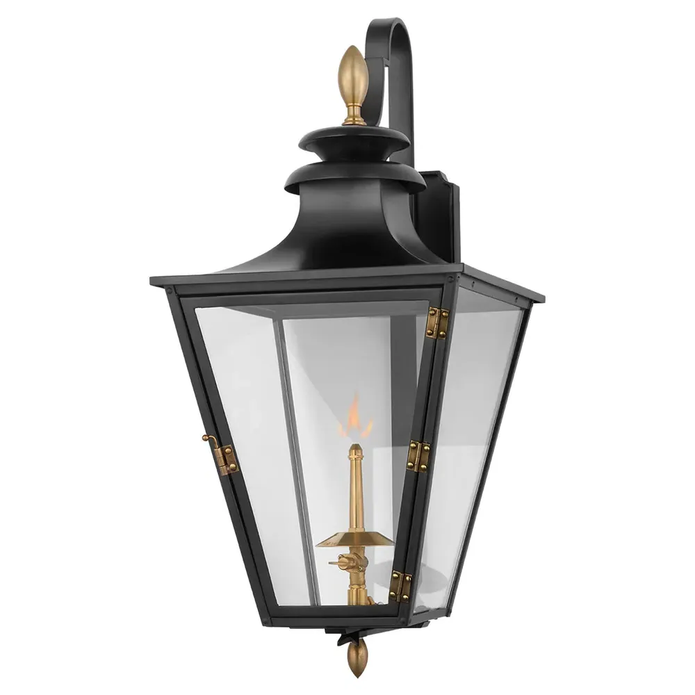 Albermarle Small Outdoor Gas Wall Lantern - Black, Brass image