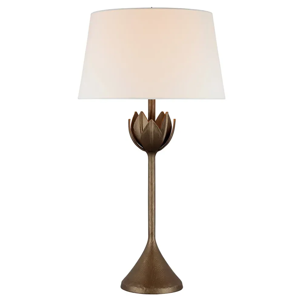 Alberto Regency Table Lamp with Linen Shade - Antique Bronze Leaf
