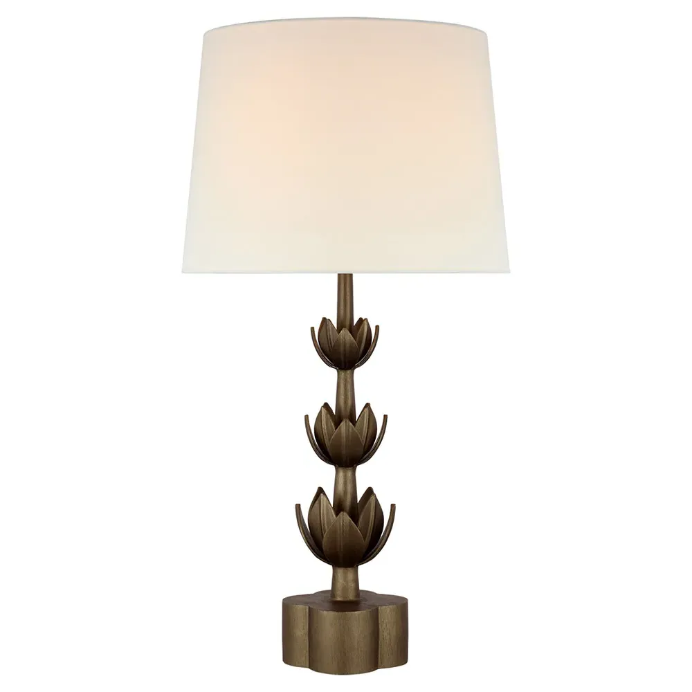 Alberto Regency Triple Table Lamp with Linen Shade - Antique Bronze Leaf