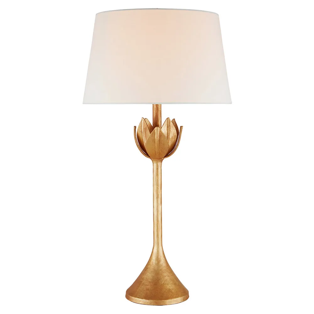 Alberto Table Lamp with Linen Shade - Antique Gold Leaf