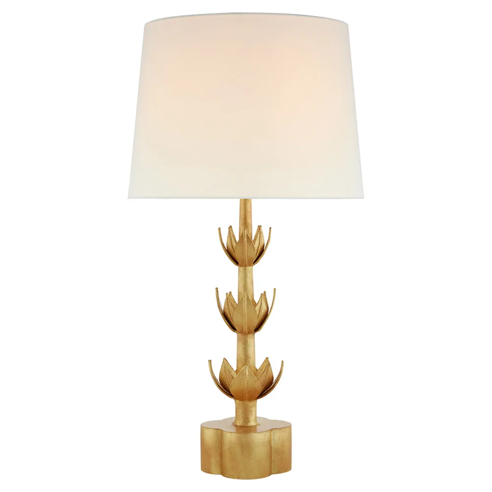 Alberto Triple Table Lamp with Linen Shade - Antique Gold Leaf