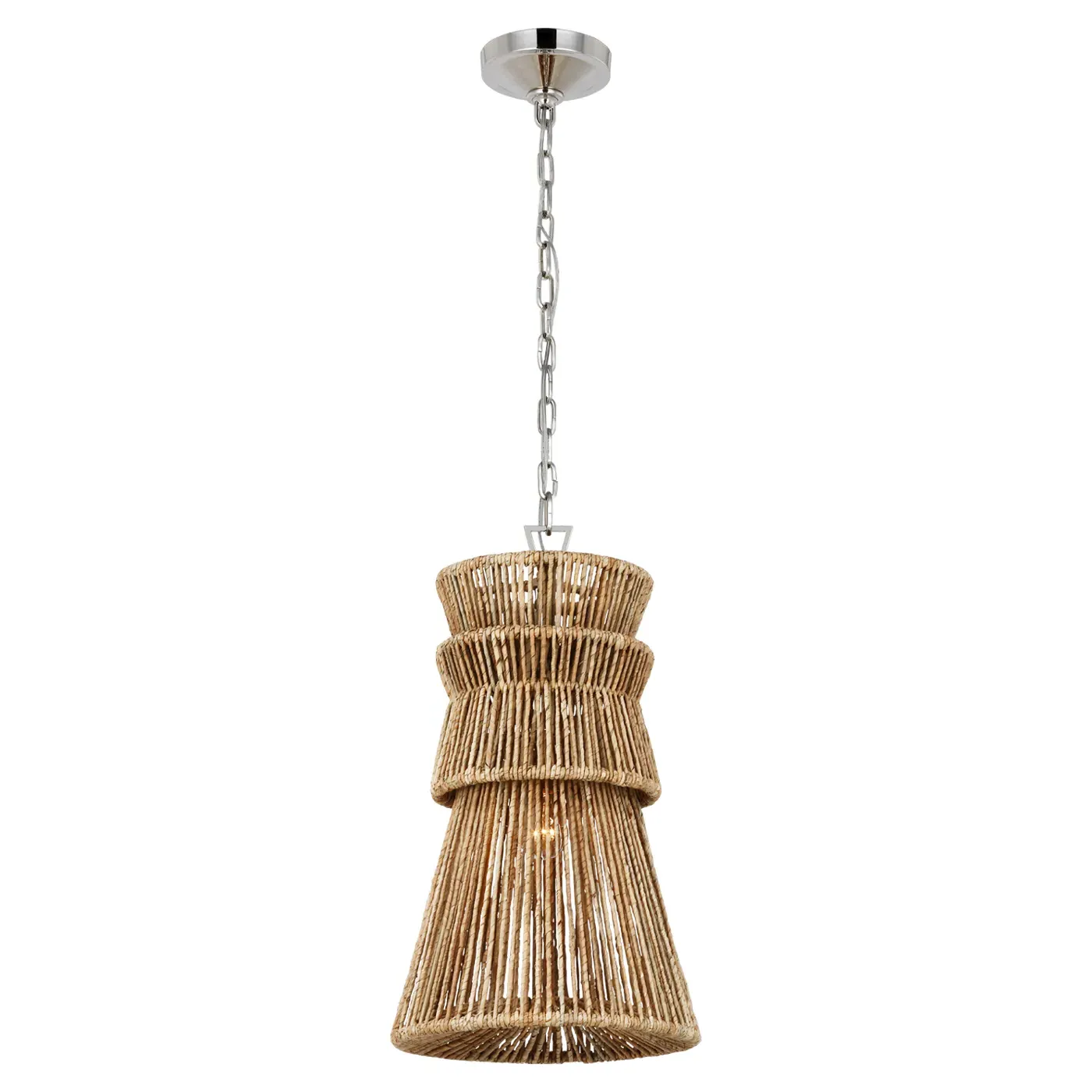 Antigua 13" Pendant Light - Polished Nickel, Abaca