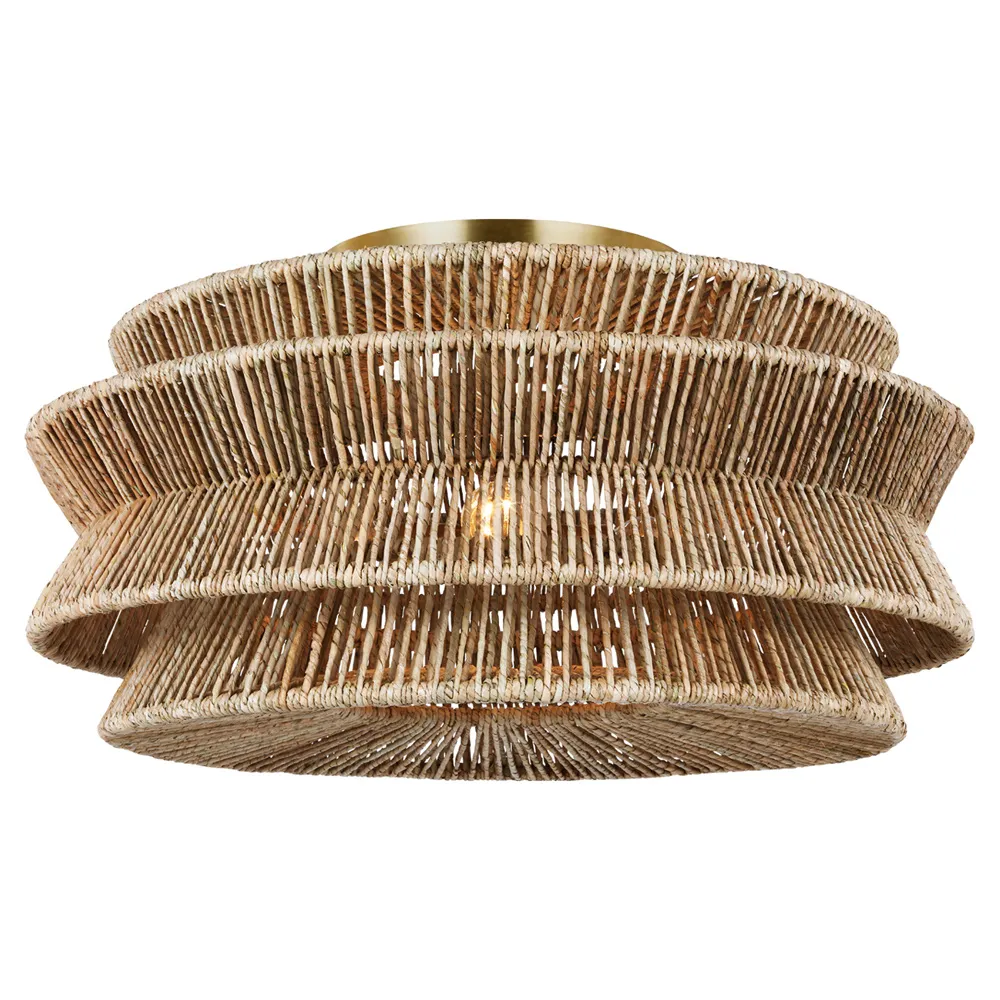 Antigua Grande Semi Flush Mount - Antique Brass, Abaca