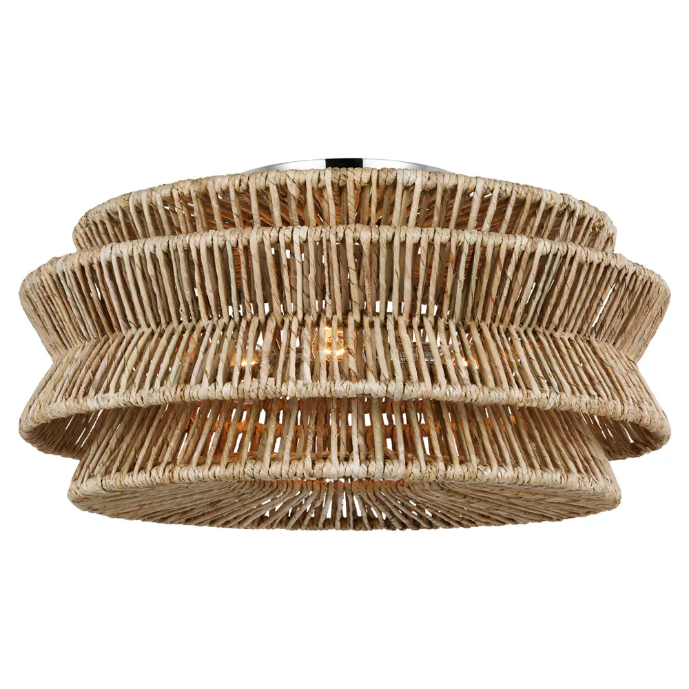 Antigua Grande Semi Flush Mount - Polished Nickel, Abaca