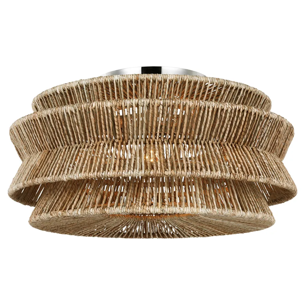 Antigua Grande Semi Flush Mount - Polished Nickel, Abaca
