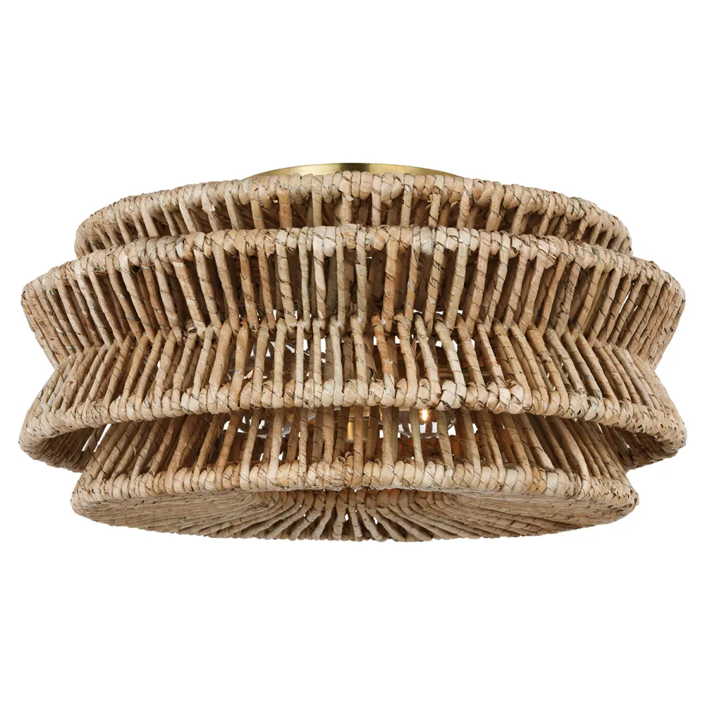 Antigua Large Semi Flush Mount - Antique Brass, Abaca image